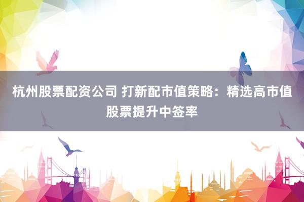 杭州股票配资公司 打新配市值策略：精选高市值股票提升中签率